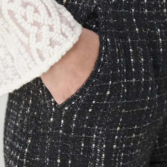 NWT | The Kooples | Black High Waist Shorts with Silver Metallic Thread - Picture 4 of 12